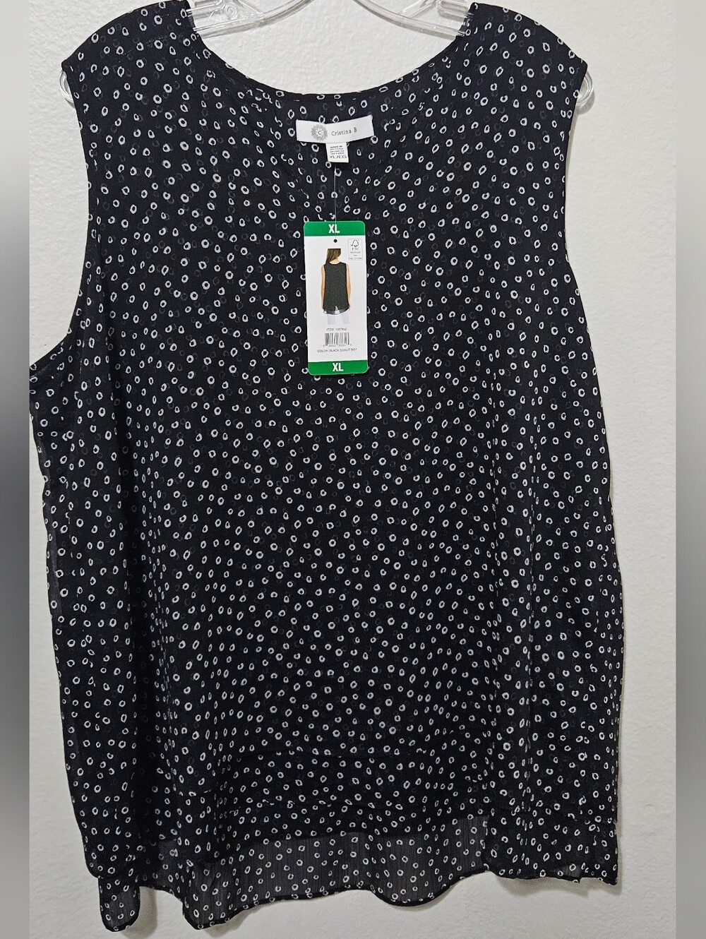Casual Black Polka Dot Sleeveless Camisole - XL